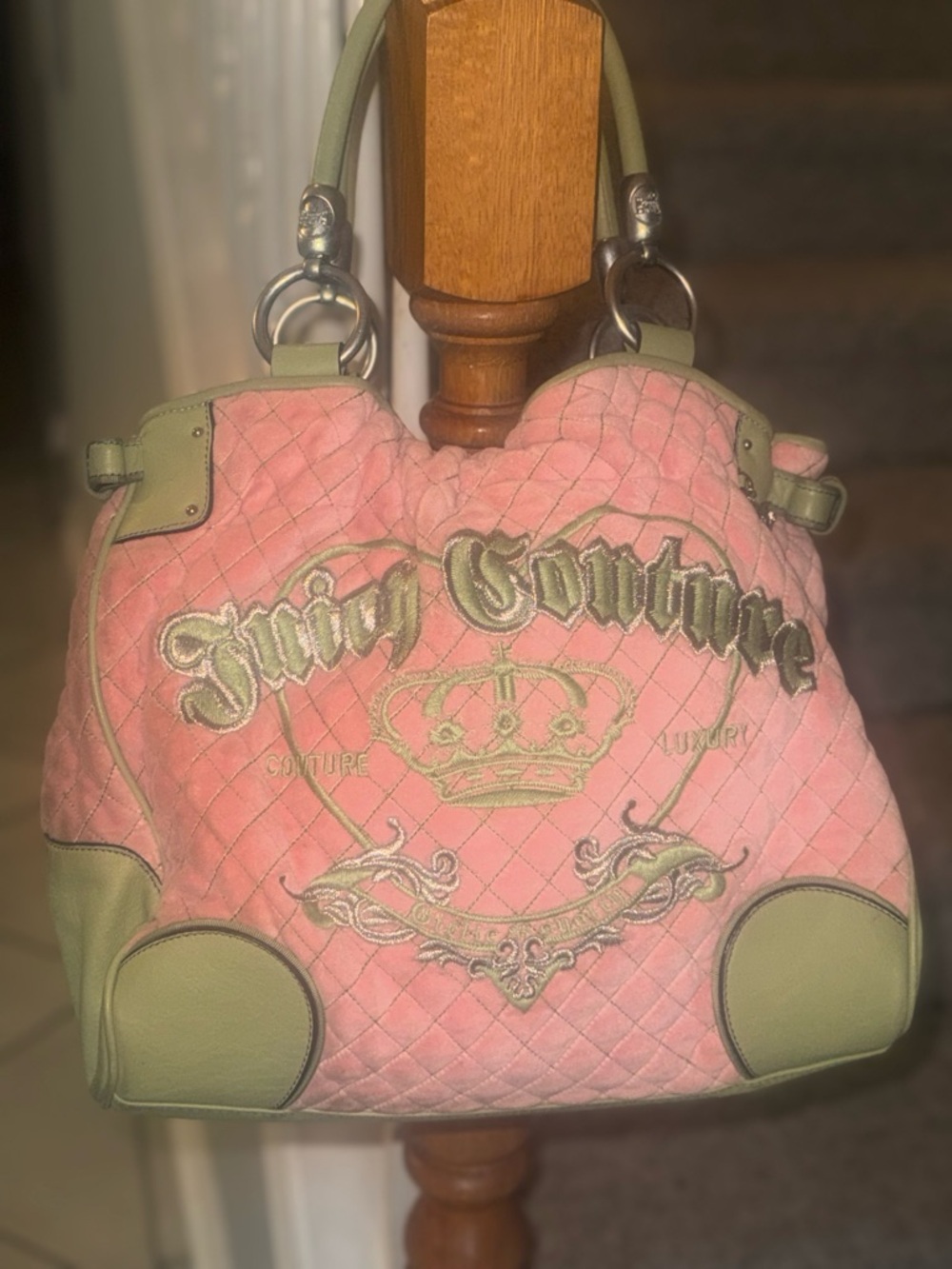 Authentic Vintage Juicy Couture Pink & Green Quilted Bag